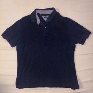 Tommy Hilfiger Mens XL TG/XG Button Collar T Shirt Navy Blue 90s